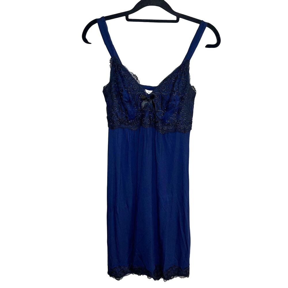 Soma Bow Lace Slip Dress Chemise Blue‎ Black Sz Small Embroidered Coquette Fairy